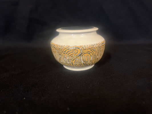 Jar with Lid carved design by Allison Johnson lid is 5.5 4mmll T jar 5"tall 4"Base 4.5"Mouth 2lb