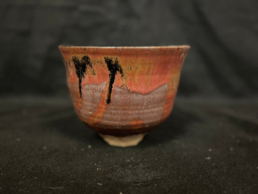 Bowl Raku style with footed base beautiful coloring